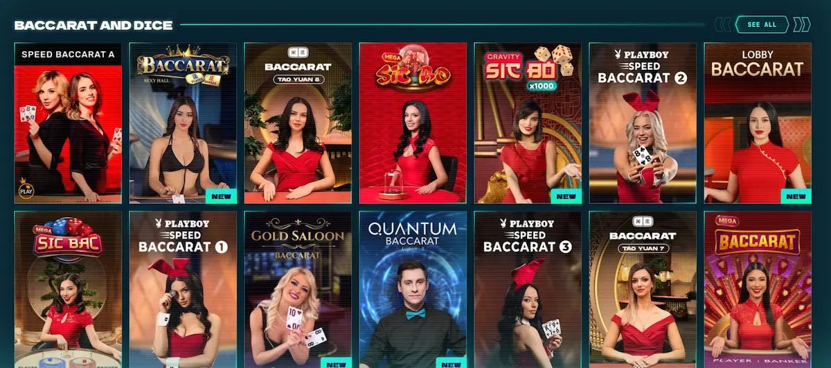 Živý baccarat stůl v Power Up Casino