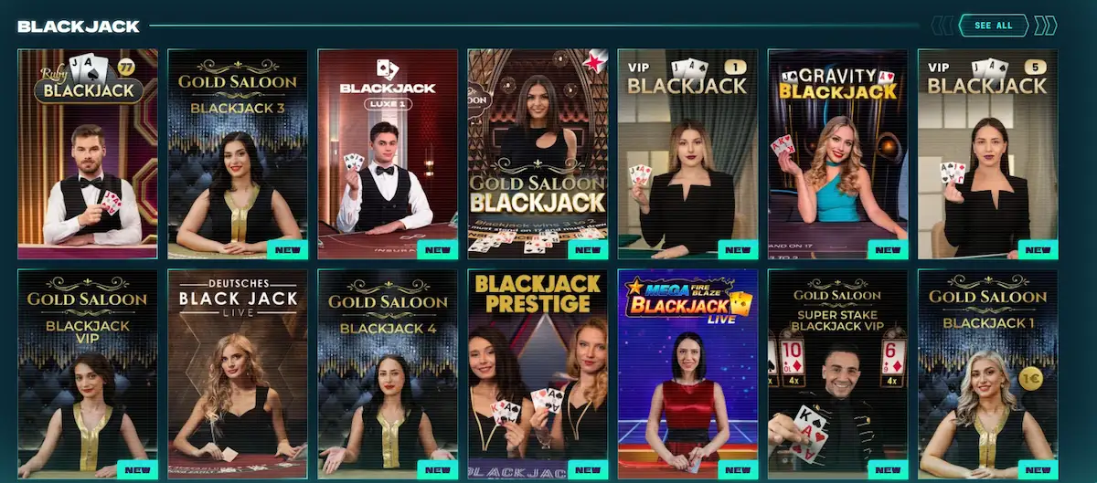 Živý blackjack stůl s krupiérem v Power Up Casino